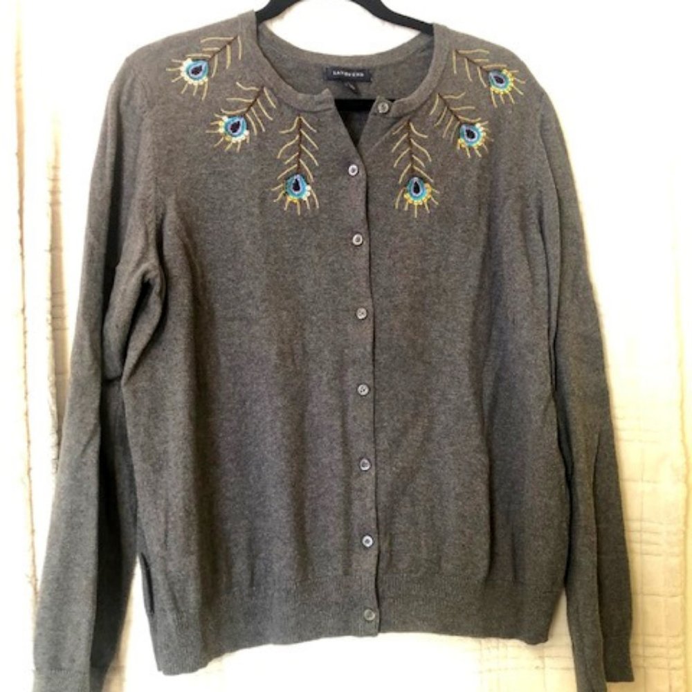 Lands End Grey Peacock Sweater